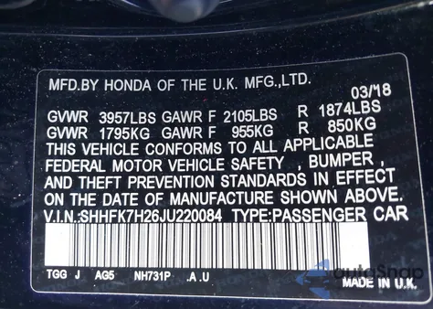 2018 Honda Civic Lx from USA, damaged, VIN SHHFK7H26JU220084